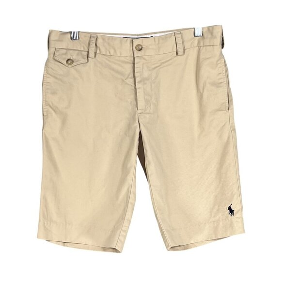 Ralph Lauren Sport Womens 6 Khaki Chino Shorts Blue Pony Logo Old Money Preppy - Picture 1 of 14